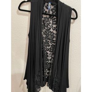 Black Lace Sleeve Less Cardigan - James C